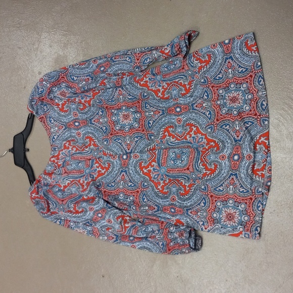 Dressbarn Multicolored, Keyhole Neck With Beading, 3/4 Length Sleeve Blouse - Picture 11 of 12